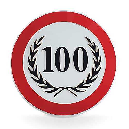 signodoo® 100-jähriges Geburtstags- oder Jubiläumsschild mit schwarzem Lorbeerkranz | Aluminium, geprägt | Größe: Ø 20,0 cm | Geburtstagsgeschenke von signodoo
