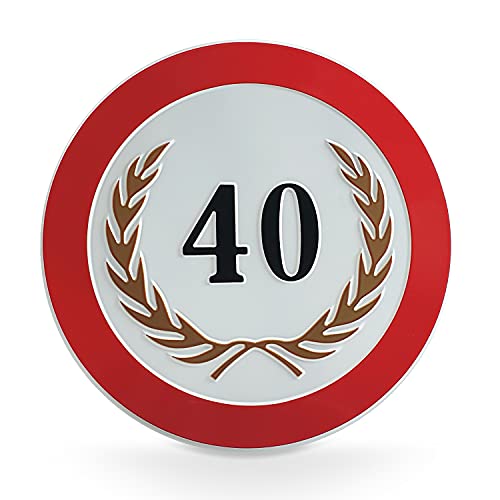 signodoo® 40-jähriges Jubiläumsschild mit goldenem Lorbeerkranz | Geburtstagsschild | Geprägt | Aluminiumschild | Ø 31,5 cm | Lorbeerkranz Gold von signodoo