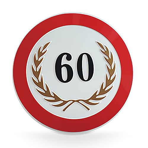 signodoo® 60-jähriges Jubiläumsschild mit goldenem Lorbeerkranz | Geburtstagsschild | Geprägt | Aluminiumschild | Ø 20,0 cm | Lorbeerkranz Gold von signodoo