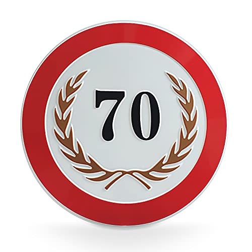 signodoo® 70-jähriges Jubiläumsschild mit goldenem Lorbeerkranz | Geburtstagsschild | Geprägt | Aluminiumschild | Ø 20,0 cm | Lorbeerkranz Gold von signodoo