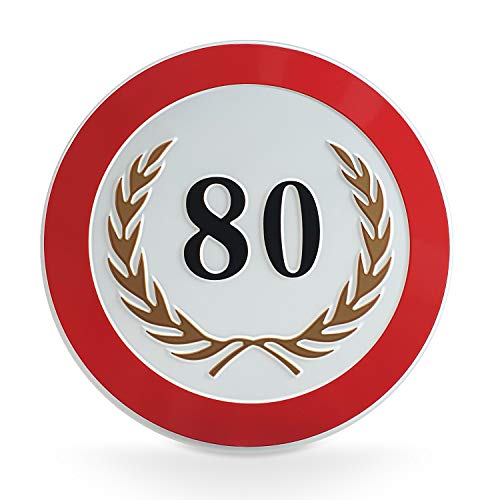 signodoo® 80-jähriges Jubiläumsschild mit goldenem Lorbeerkranz | Geburtstagsschild | Geprägt | Aluminiumschild | Ø 20,0 cm | Lorbeerkranz Gold von signodoo