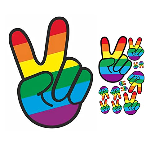 signodoo® selbstklebendes LGBTQ Victory- Zeichen | 12 Aufkleber | CSD | Sticker für Gleichberechtigung & Toleranz | Rainbow Peace- Zeichen für Akzeptanz vielfältiger Lebensformen von signodoo