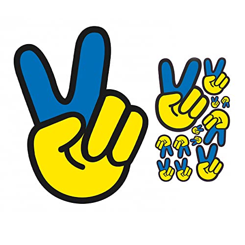 signodoo selbstklebende Ukraine Flagge in Peace-Zeichen Form | Ukraine Auto Aufkleber | Bogen mit 12 Aufklebern | #standwithukraine | Selbstklebende PVC-Folie | Sticker in verschiedenen Größen von signodoo