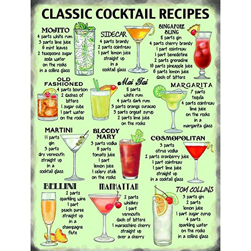 signs-unique Classic Cocktail Recipes blechschild, Mehrfarbig (og 2015) von signs-unique