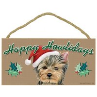 Happy Howlidays Yorkie in Santa Hut Weihnachten Urlaub Hänger Schild Geschenk Home Decor Made in The Usa 10" X 5" Fast Kostenloser Versand Neu 264 von signsandstuffaz