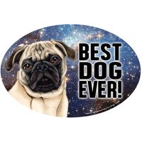 Mops | Rehkitz Bester Hund Aller Zeiten Galaxy Design Oval Dog Magnet Auto Kühlschrank Jede Metalloberfläche Wasserdicht Uv-Beständig Hergestellt von signsandstuffaz