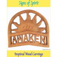Awaken Sunrise Holzschnitzerei Frühstück Raumdekor Yoga Meditation Zeichen Bewusstsein Ermutigende Weckkunst Morgen Person Sunburst Geschenk von signsofspirit