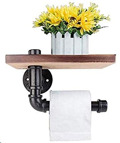 Toilettenpapier-Halter Dekoratives Wandregal DIY Industrial Iron Pipe Wandmontierte Toilettenpapierhalter mit Holzregal für Baddekor von siismi