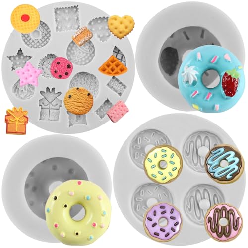 Sijiangmold Donut-Silikonform Keks-Fondant-Formen für Kuchendekoration Cupcake-Topper Süßigkeiten Polymer-Ton Schokolade Gummipaste 4er-Set von sijiangmold
