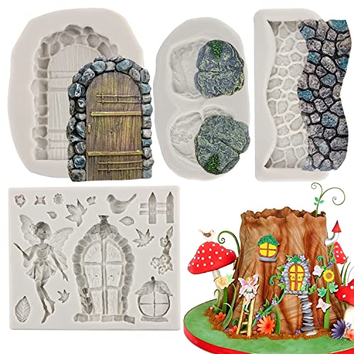 Sijiangmold Enchanted Fairy Garden Fairy Gnome Home Door Silicone Mold Stone Path Fondant Mold For Cake Decorating Cupcake Topper Candy Gum Paste Polymer Clay Set Of 4 von sijiangmold