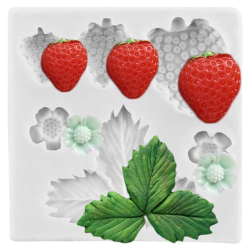 Sijiangmold Erdbeeren Und Blumen Silikonformen Erdbeer Fondantform Für Kuchendekoration Schokolade Cupcake Topper Süßigkeiten Polymer Ton Blütenpaste von sijiangmold