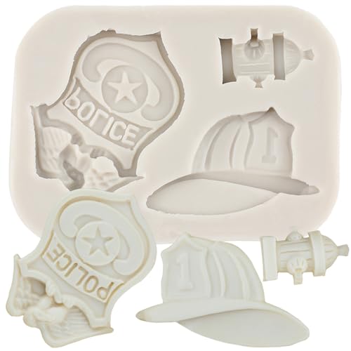 Sijiangmold Feuerwehrmann Polizei Abzeichen Hut Silikonform Feuer Hydrant Fondant Formen für Kuchen Dekoration Schokolade Cupcake Topper Polymer Clay Candy Gum Paste von sijiangmold