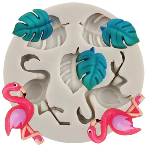Sijiangmold Flamingo Tropische Blatt Silikonform Monstera Blätter Fondant Formen für Kuchen Dekoration Cupcake Topper Süßigkeiten Schokolade Gummipaste Polymer Clay von sijiangmold