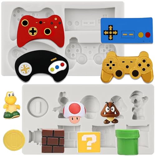 Sijiangmold Game Controller Silikonform Super Cube Pilz Drache Goldmünze Fondantformen für Kuchendekoration Cupcake Topper Schokolade Süßigkeiten Gummipaste Polymer Clay 2er Set von sijiangmold