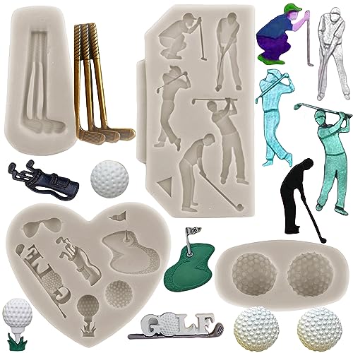 Sijiangmold Golf-Silikonform für Golfbälle, Fondantform, Golfschläger-Form für Kuchendekoration, Süßigkeiten, Schokolade, Gummipaste, Polymer-Ton, 4 Stück von sijiangmold