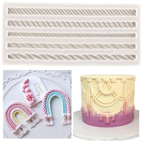 Sijiangmold Hanfseil Fondantform Seil Kuchendekoration Silikonformen Für Kuchenranddekoration Cupcake Topper Süßigkeiten Polymerton Schokolade Blütenpaste von sijiangmold