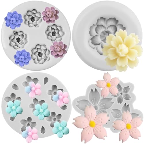 Sijiangmold Kirschblüten-Silikonform Blumen-Fondant-Kuchenformen für Schokoladenkuchen-Dekoration Cupcake-Topper Süßigkeiten Gummipaste Polymer-Ton 4er-Set von sijiangmold