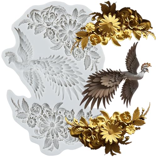Sijiangmold Phoenix Silikonform Blumenkranz Silikonformen für Kuchendekoration Schokolade Cupcake Topper Blütenpaste Süßigkeiten Polymer Clay von sijiangmold