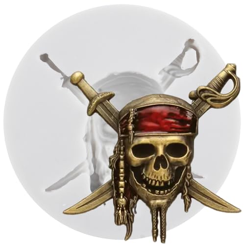 Sijiangmold Piraten-Silikonformen Totenkopf-Fondantform für Halloween-Kuchendekoration Schokolade Cupcake-Topper Süßigkeiten Polymer-Ton Gummipaste von sijiangmold