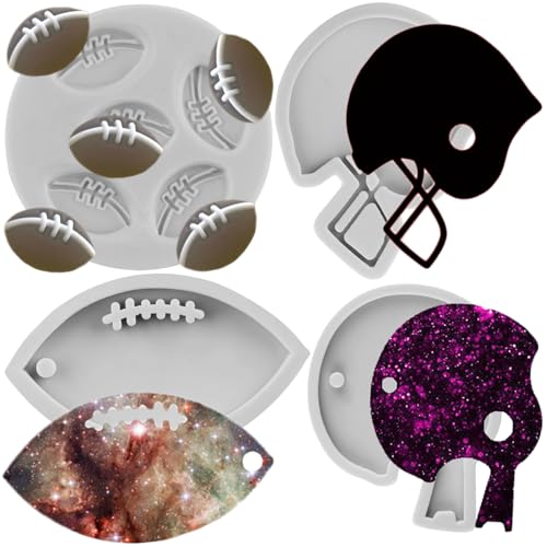 Sijiangmold Rugby-Fußball-Fondant-Form Sport-Thema Silikonform Fußball-Helm Schokoladen-Süßigkeiten-Formen für Cupcake-Topper Kuchendekoration Süßigkeiten Polymer-Ton Schokoladen-Gummi-Paste 4er-Set von sijiangmold