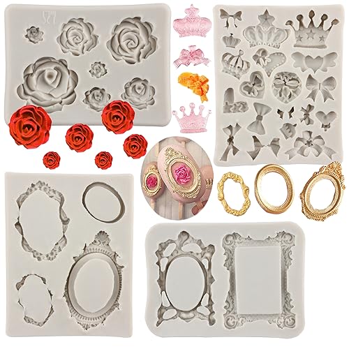 Sijiangmold Vintage Rahmen Cupcake Fondant Form Krone Silikonform Fotorahmen Silikonform Schleifen Rose Blume Fondant Form Für Kuchen Dekorieren Cupcake Topper Süßigkeiten Schokolade Gummi Paste von sijiangmold