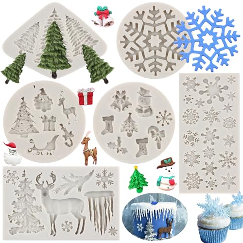 Sijiangmold Weihnachts-Silikonformen Schneeflocken-Formen Mini Xmas Fondant Schokolade Süßigkeiten Kuchen Formen Weihnachtsbaum Hirsch Elch Frozen Party Form für Kuchendekoration Cupcake Topper von sijiangmold