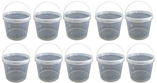 10 x 10 Liter Eimer mit Deckel transparent, stapelbarerer Milch-/Vorratseimer, Honigeimer Kunststoffeimer mit Lebensmittelfreigabe, Lebensmittelechte Behälter, Leereimer für Mehl, Wassereimer 10 Stück von sil2018
