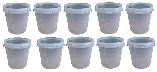 10 x 30 Liter Eimer mit Deckel transparent, stapelbarerer Milch-/Vorratseimer, Honigeimer Kunststoffeimer mit Lebensmittelfreigabe, Lebensmittelechte Behälter, Leereimer für Mehl, Wassereimer 10 Stück von sil2018