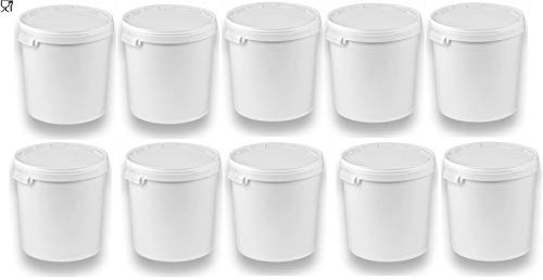 10 x 30 Liter Eimer mit Deckel weiß, stapelbarerer Milch-/Vorratseimer, Honigeimer Kunststoffeimer mit Lebensmittelfreigabe, Lebensmittelechte Behälter, Leereimer für Mehl, Wassereimer, 10 Stück von Silplast