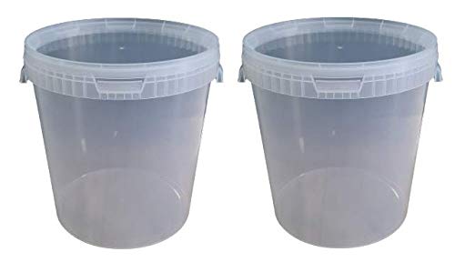 2 x 30 Liter Eimer mit Deckel transparent, stapelbarerer Milch-/Vorratseimer, Honigeimer Kunststoffeimer mit Lebensmittelfreigabe, Lebensmittelechte Behälter, Leereimer für Mehl, Wassereimer, 2 Stück von Silplast