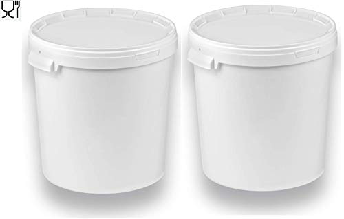 2 x 30 Liter Eimer mit Deckel weiß, stapelbarerer Milch-/Vorratseimer, Honigeimer Kunststoffeimer mit Lebensmittelfreigabe, Lebensmittelechte Behälter, Leereimer für Mehl, Wassereimer, 2 Stück von Silplast