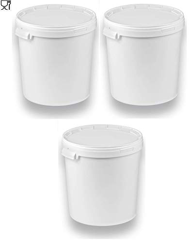 3 x 30 Liter Eimer mit Deckel weiß, stapelbarerer Milch-/Vorratseimer, Honigeimer Kunststoffeimer mit Lebensmittelfreigabe, Lebensmittelechte Behälter, Leereimer für Mehl, Wassereimer, 3 Stück von Silplast