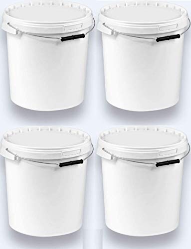 4 x 20 Liter Eimer mit Deckel weiß, stapelbarerer Milch-/Vorratseimer, Honigeimer Kunststoffeimer mit Lebensmittelfreigabe, Lebensmittelechte Behälter, Leereimer für Mehl, Wassereimer, 4 Stück von Silplast
