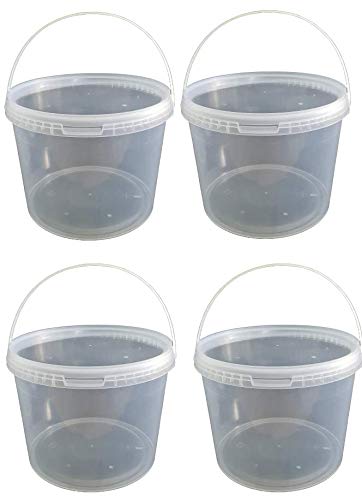 4 x 5 Liter Eimer mit Deckel transparent, stapelbarerer Milch-/Vorratseimer, Honigeimer Kunststoffeimer mit Lebensmittelfreigabe, Lebensmittelechte Behälter, Leereimer für Mehl, Wassereimer, 4 Stück von Silplast