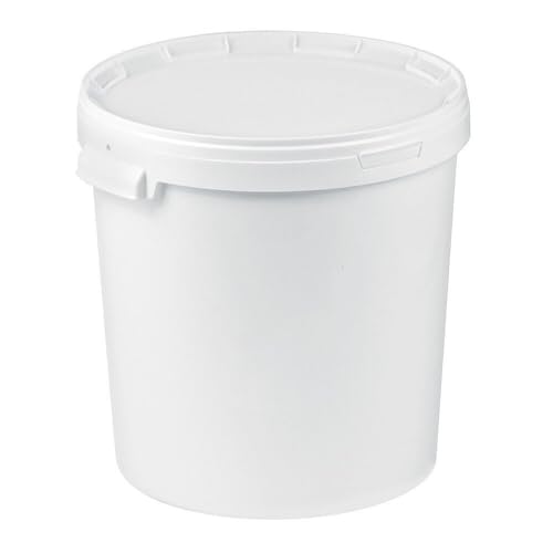 1 x 30 Liter Eimer mit Deckel weiß, stapelbarerer Milch-/Vorratseimer, Honigeimer Kunststoffeimer mit Lebensmittelfreigabe, Lebensmittelechte Behälter, Leereimer für Mehl, Wassereimer, 1 Stück von Silplast