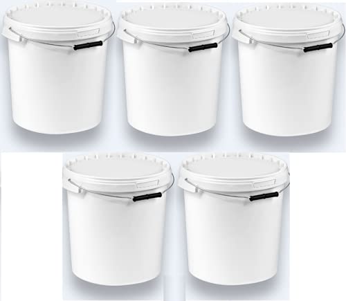 5 x 20 Liter Eimer mit Deckel weiß, stapelbarerer Milch-/Vorratseimer, Honigeimer Kunststoffeimer mit Lebensmittelfreigabe, Lebensmittelechte Behälter, Leereimer für Mehl, Wassereimer, 5 Stück von Silplast
