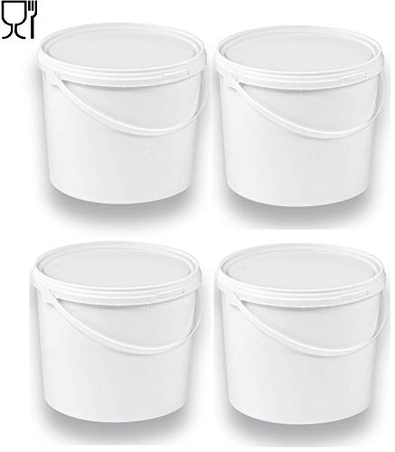 4 x 5 Liter Eimer mit Deckel weiß, stapelbarerer Milch-/Vorratseimer, Honigeimer Kunststoffeimer mit Lebensmittelfreigabe, Lebensmittelechte Behälter, Leereimer für Mehl, Wassereimer, 4 Stück von Silplast