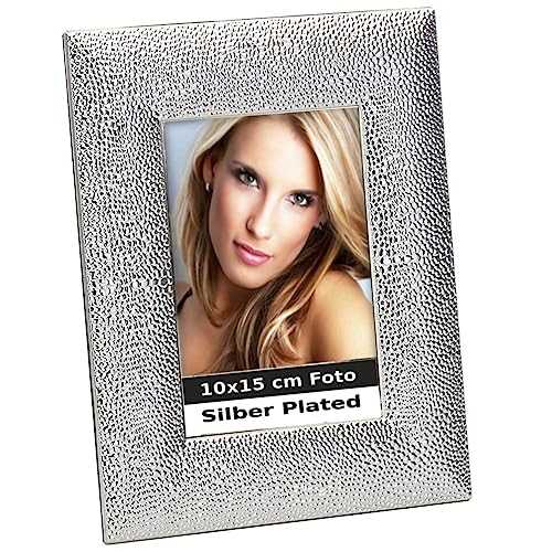 Deluxe Portraitrahmen Leder Dekor 10x15 cm Foto Premium Silber Plated edel versilbert in Top Verarbeitung von silberkanne