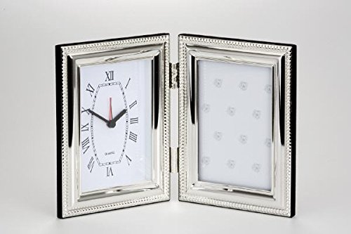 Fotorahmen mit Uhr Perlrand 9,0 x 13,0cm versilbert von silberkanne