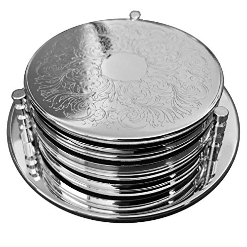 SILBERKANNE Flaschenuntersetzer mit 6 Glasuntersetzer Classic 7 TLG Set Premium Silber Plated edel versilbert in Top Verarbeitung von SILBERKANNE