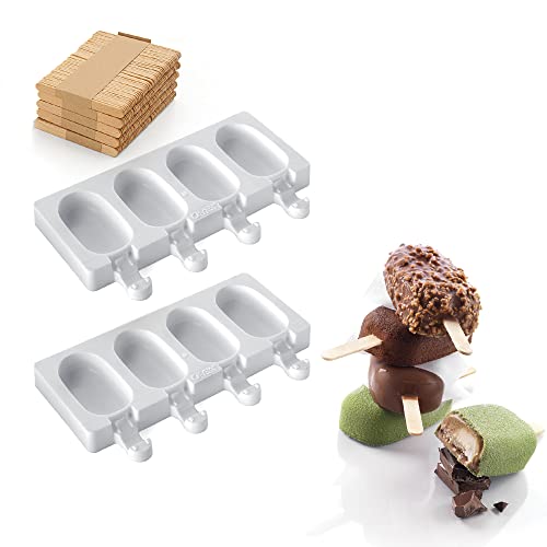 silikomart | GEL01M Silikon-Eisformen-Set MINI CLASSIC, antihaftbeschichtet, 4 Kavitäten, Packung mit 2 Kuchenformen + 50 Holzstäbchen, Easy Ice Cream, 73 x 38 h 18 mm, Made in Italy von silikomart