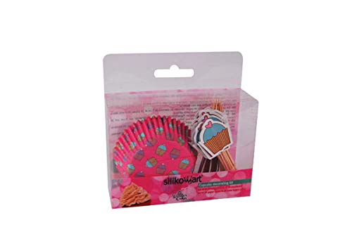 silikomart | Set von 24 Papier Muffinförmchen + 24 Kuchen Topper Picks CUPCAKES, Geformte Party Förmchen, Ideal für Cupcakes, Muffins, Pralinen, Süßigkeiten, Made in Italy von silikomart
