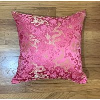 Seide Brokat Kissenbezug - Pink & Gold Dragons Handarbeit von silkfabric