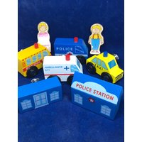 Holzknöpfe Stadt, Feuerwehrknopf, Schulbusknopf, Polizeiknopf, Kinderknopfset Aus Holz, Notrufknopf, Kommodeknopf von silverkandy