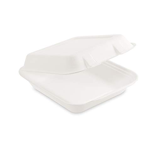 50x Bio Box Take Away weiß 222 x 200 x 67 mm aus Zuckerrohr | nachhaltige To Go Lunchbox Essensbox Bentobox | Lebensmittel Behälter Einweg | kompostierbar auslaufsicher von Silverkitchen
