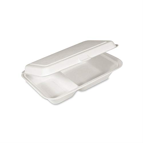 50x Bio Take Away Box 2-geteilt weiß 250 x 162 x 63 mm aus Zuckerrohr | nachhaltige To Go Lunchbox Transportbox | Lebensmittel Behälter Einweg | kompostierbar auslaufsicher von silverkitchen