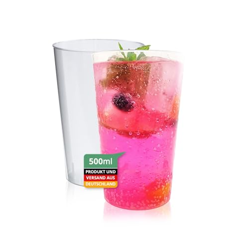 Silverkitchen 25 Mehrwegbecher 0,5L | Wiederverwendbare Trinkbecher | Flexibel | Spülmaschinenfest | Partybecher Plastikbecher Mehrweg | Kunststoff Becher in Transparent von Silverkitchen