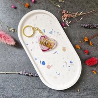Handgemachtes Terrazzo-Tablett Oval Schmuckschale, Schlüsselablage Oder Kerzenuntersetzer von silvianas