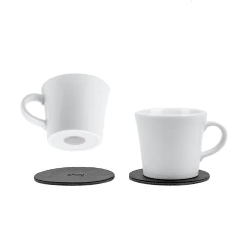 silwy® Porzellan Magnet-Espressotassen (2er Set) inkl. zwei Metall-Nano-Gel-Pads BLACK - rutschfeste Camping- und Caravaningtassen, Boot- und Yachtzubehör von silwy einfach anziehend.