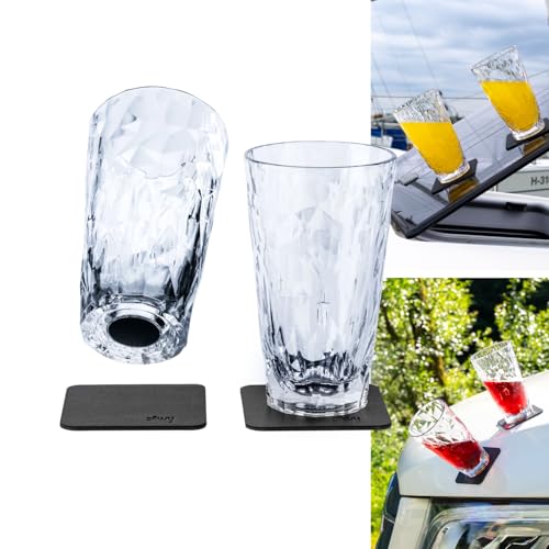 silwy® HIGH-TECH-Kunststoff-Magnet-Gläser inkl. Metall-Nano-Gel-Pads – rutschfeste Campinggläser, Boot- und Yachtzubehör (Longdrink // 0,3 l // 2er Set) von silwy einfach anziehend.